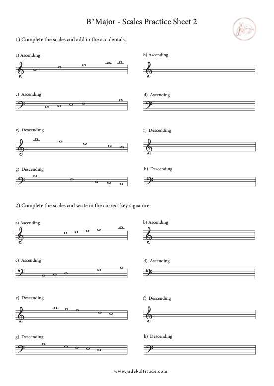 Scale Worksheet, Bb Major, key signatures and accidentals
