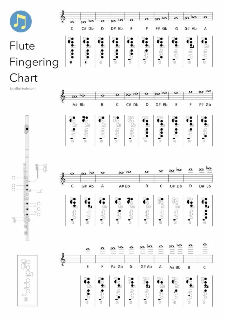 Flute fingering chart, all notes